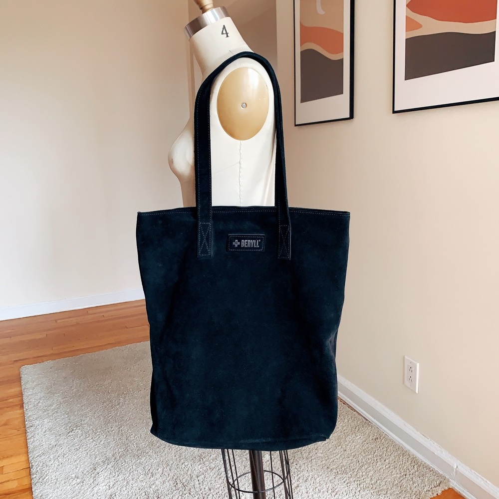 Beryll black suede shoulder tote handbag 16”x12”x 5”